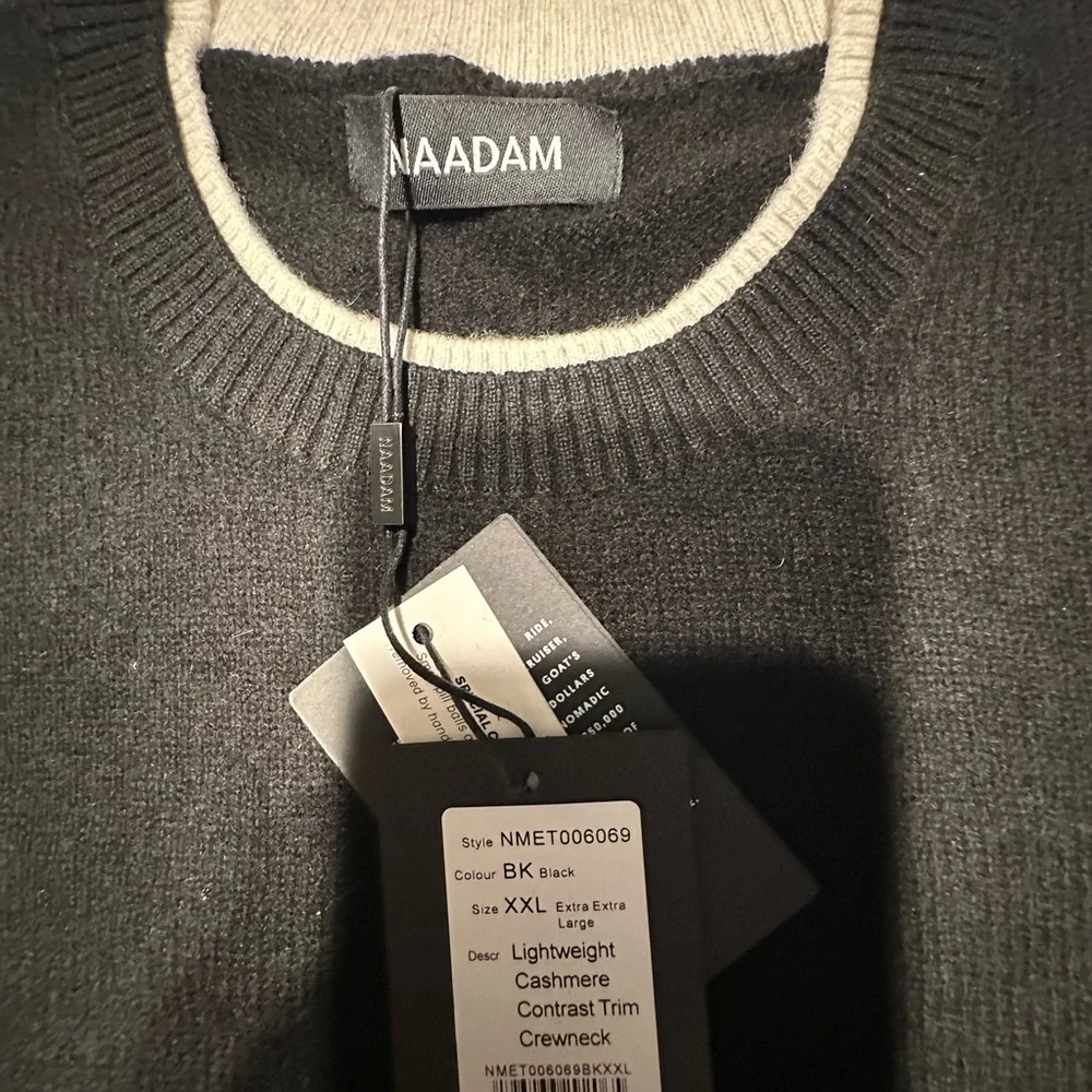 Naadam lightweight cashmere contrast trim crewneck XXL black with cream trim